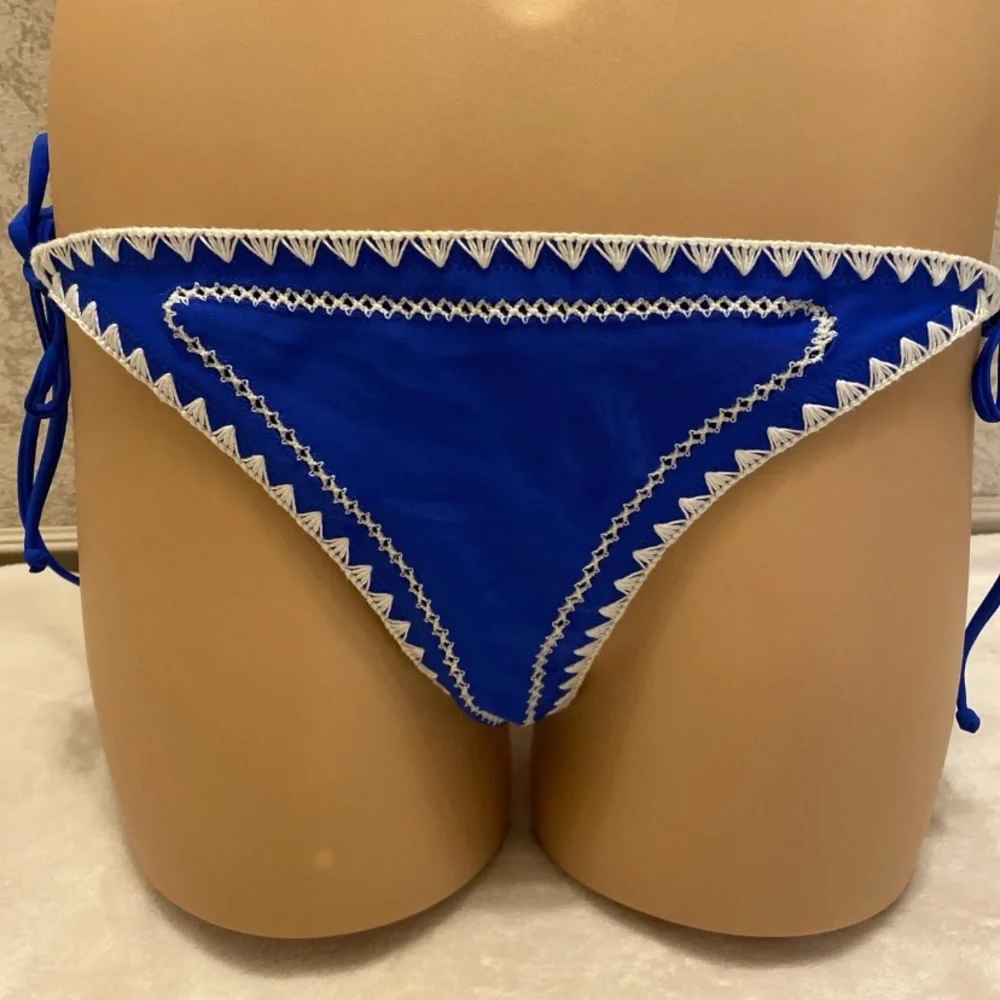 Express Royal Blue and White Embroidered Bikini Set